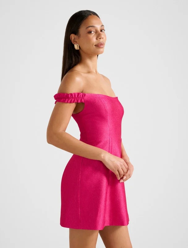 forever new  MANDY Bardot Ruffle Mini Dress for Women | Best Price UAE